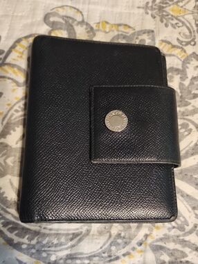 Bulgari Black Textured Leather Agenda with Silver Logo Snap